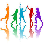 Rainbow silhouette of children playing